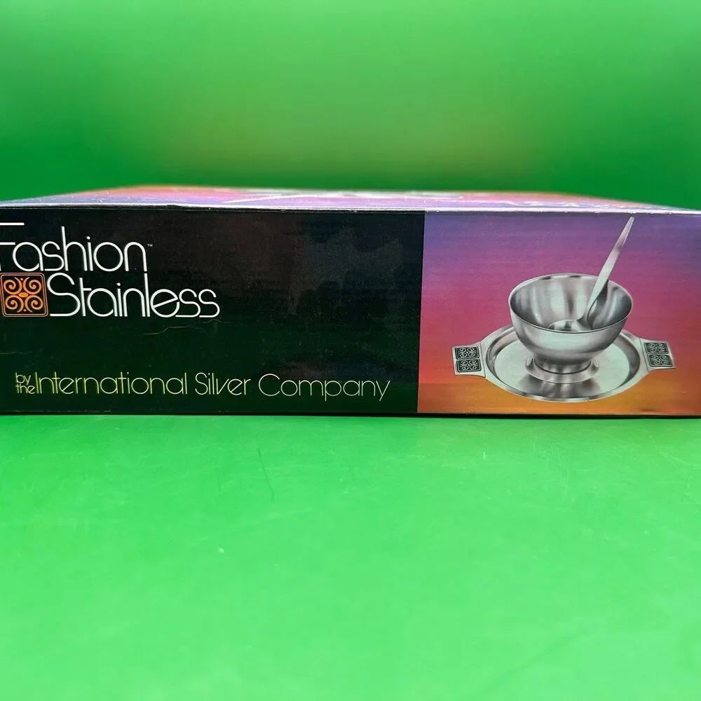 Vintage Mid Century Stainless Steel Sauce Gravy Bowl & Ladle Set Japan